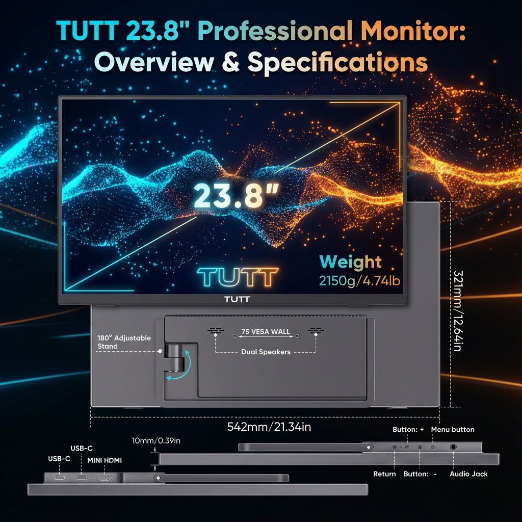TUTT 23.8" Gaming Portable Monitor | 120Hz FHD Built-in Kickstand, Dual Speaker, VESA Mount S23