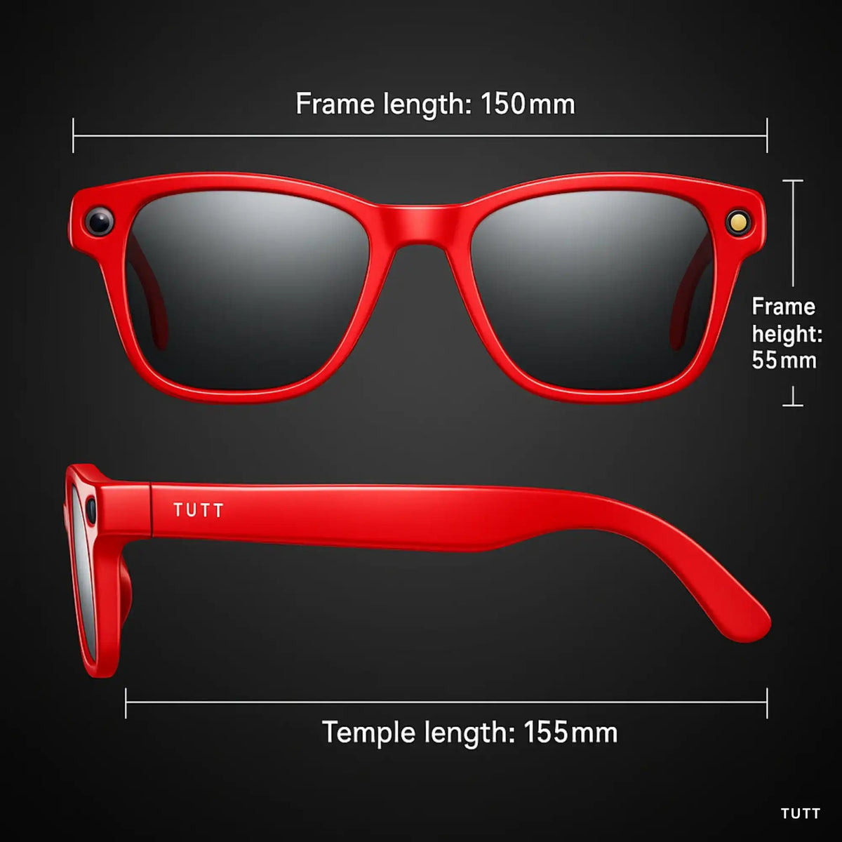 TUTT AI Glasses | Smart Sunglasses HD Camera + AI Integration & Intelligent Object Recognition | Replaceable with Prescription Lenses GS10-V