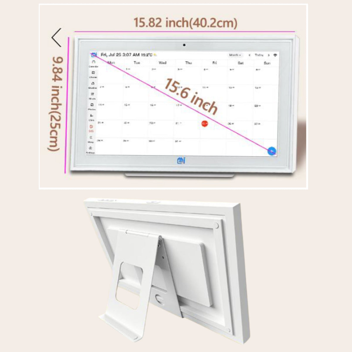 TUTT 15.6" Smart Display Digital Calendar with Camera, Android 14, Video Call Feature, Chore Chart, Photo & Video Frame, Wall Mounted & Desktop