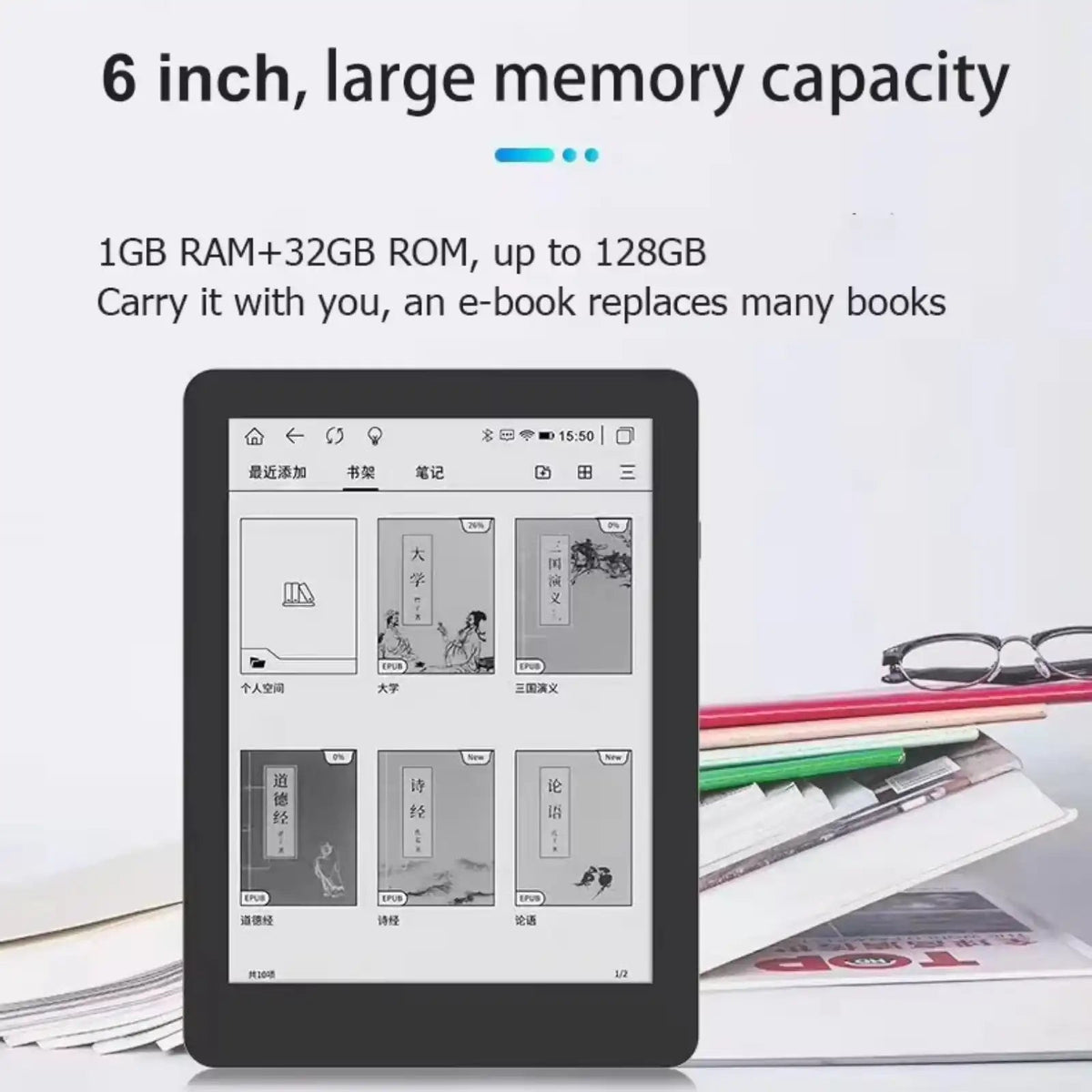 TUTT 6” eReader 32GB with Touchscreen | Ultra Light & Slim  E-Ink E6