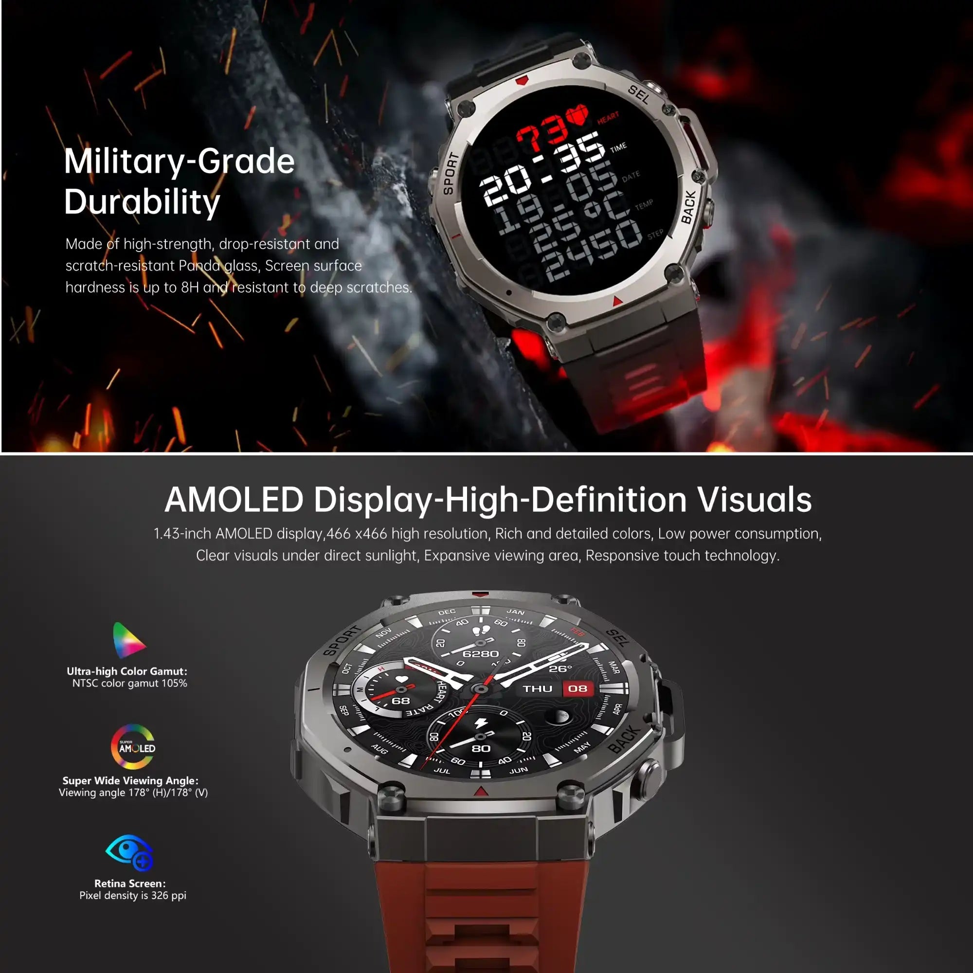 TUTT GPS Smart Watch – Advanced Outdoor Navigation; AI Health Tracking Always-on display G8