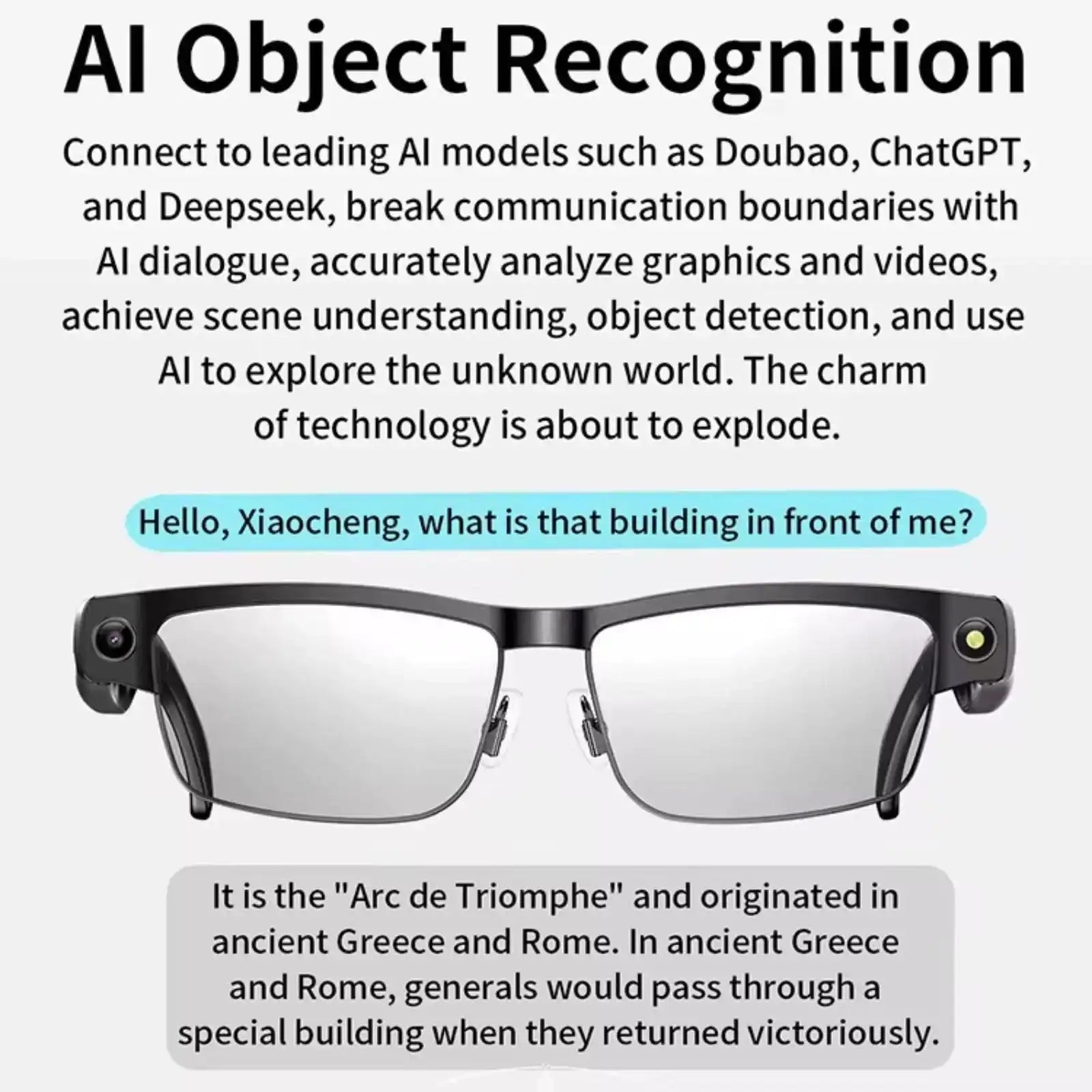TUTT GS11 AI Glasses | HD Camera + AI Integration & Intelligent Object Recognition | Replaceable with Prescription Lenses