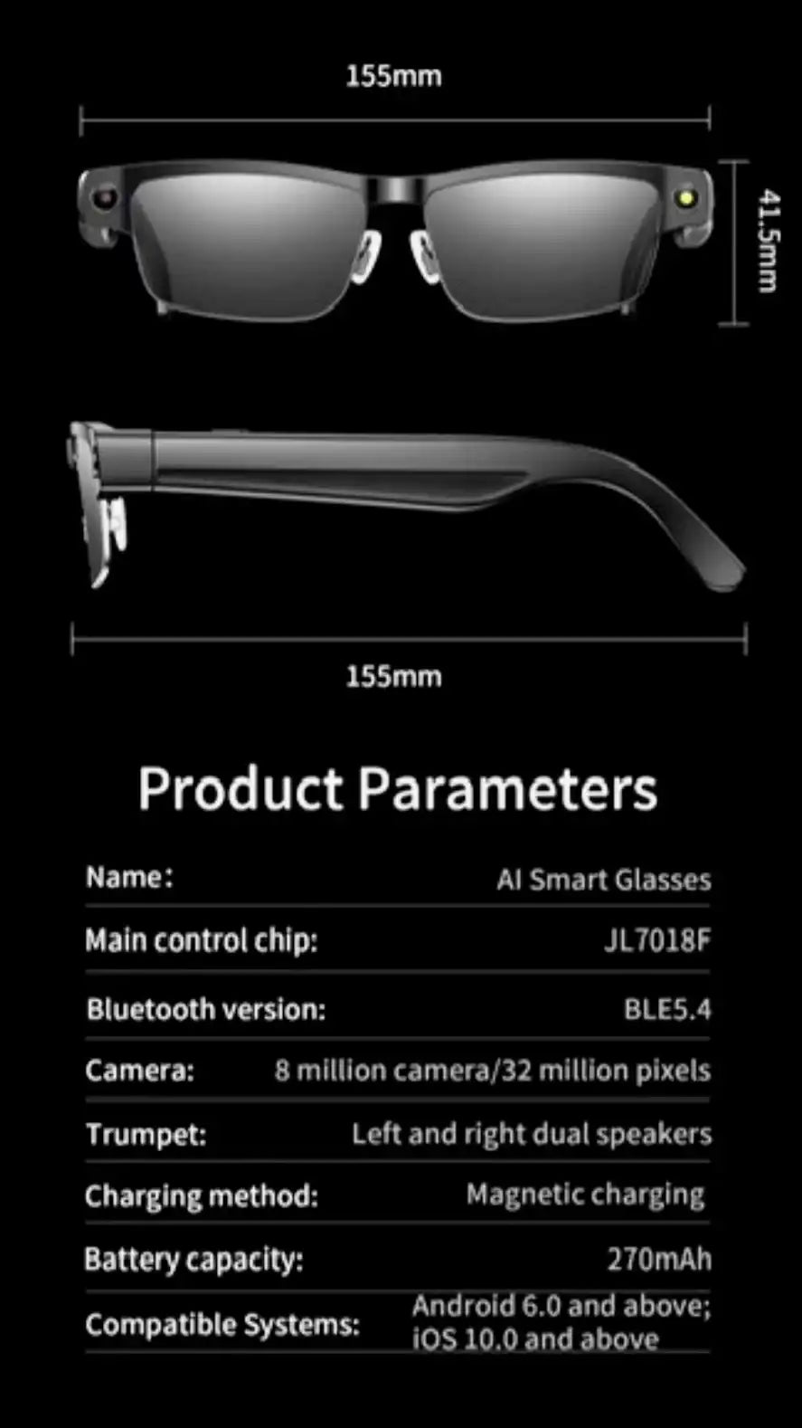 TUTT GS11 AI Glasses | HD Camera + AI Integration & Intelligent Object Recognition | Replaceable with Prescription Lenses