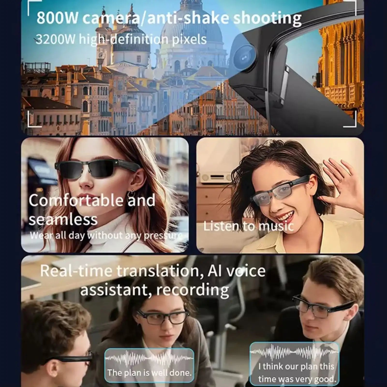 TUTT GS11 AI Glasses | HD Camera + AI Integration & Intelligent Object Recognition | Replaceable with Prescription Lenses