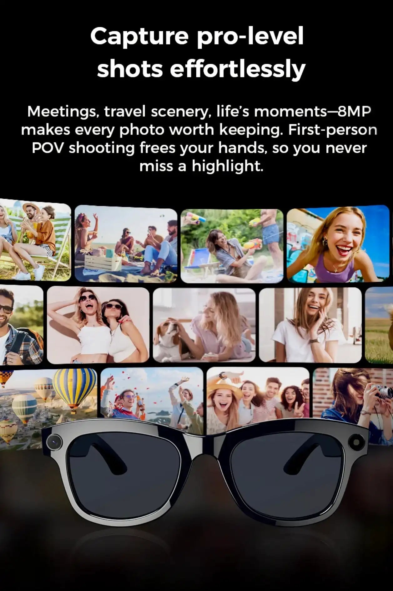 TUTT M1 AI Glasses with ChatGPT | 8MP Camera Photo & Video Smart Sunglasses | AI Translator, Music, Calls & Touch Control | Anti-Blue Light Lenses