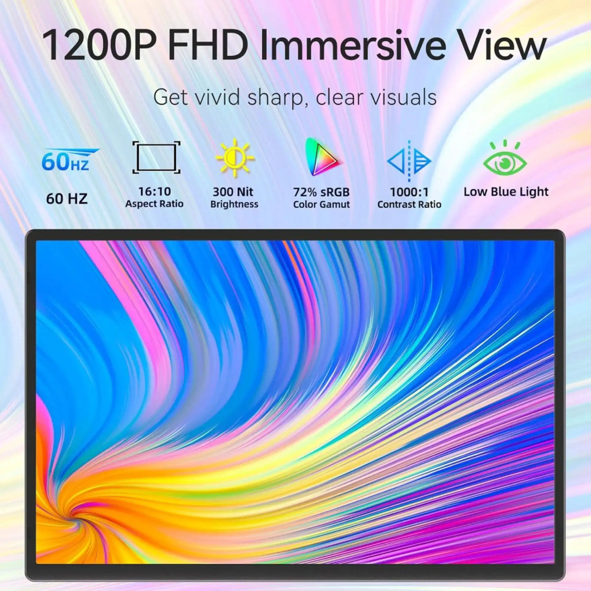 TUTT 16” Portable Monitor FHD | Ultra-Thin 16:10 Ratio | 360° Rotating Stand | USB-C & HDMI | Gaming Monitor for PC MAC Computer Switch Phone Xbox PS4/5 N3