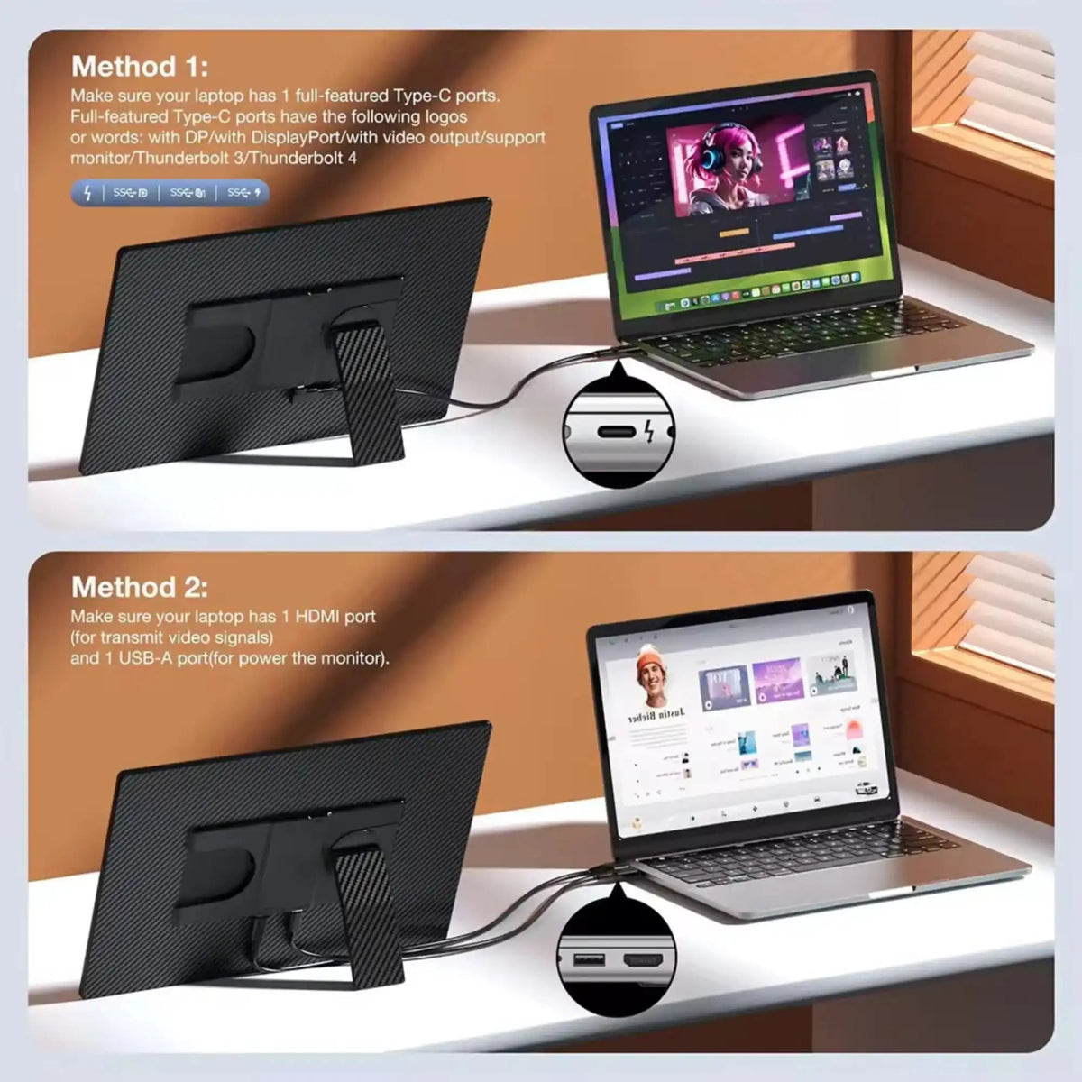 TUTT 16” Portable Monitor FHD | Ultra-Thin 16:10 Ratio | 360° Rotating Stand | USB-C & HDMI | Gaming Monitor for PC MAC Computer Switch Phone Xbox PS4/5 N3