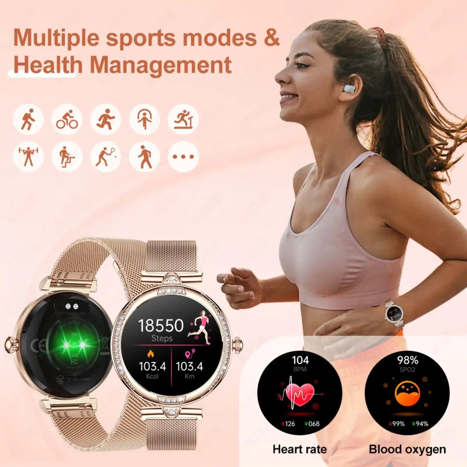 TUTT Women’s Smart Watch with Dual Straps – Bluetooth Calling, Health & Fitness Tracker – AMOLED Display – IP68 Waterproof – Android & iOS Compatible NX17 Pro