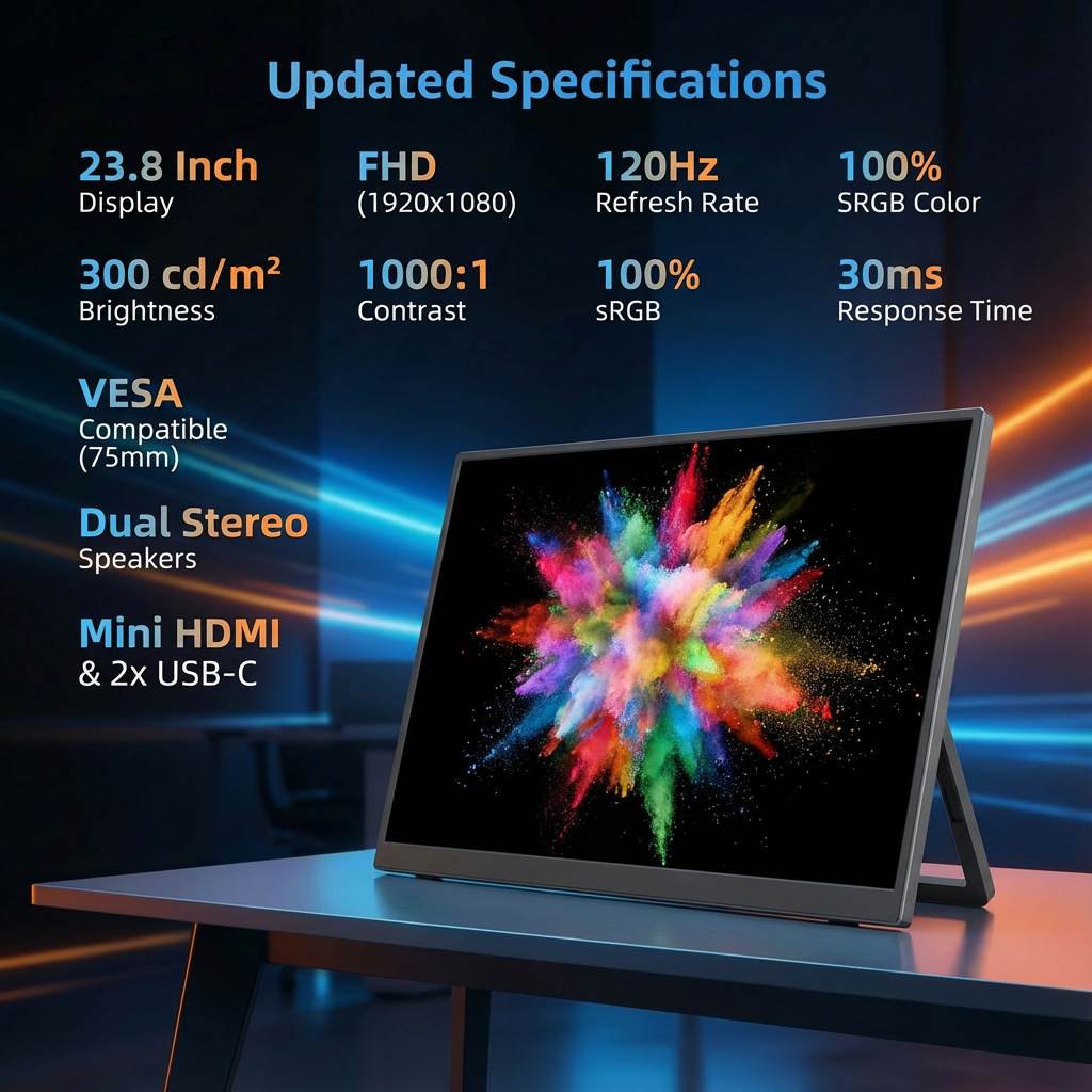 TUTT 23.8" Gaming Portable Monitor | 120Hz FHD Built-in Kickstand, Dual Speaker, VESA Mount S23