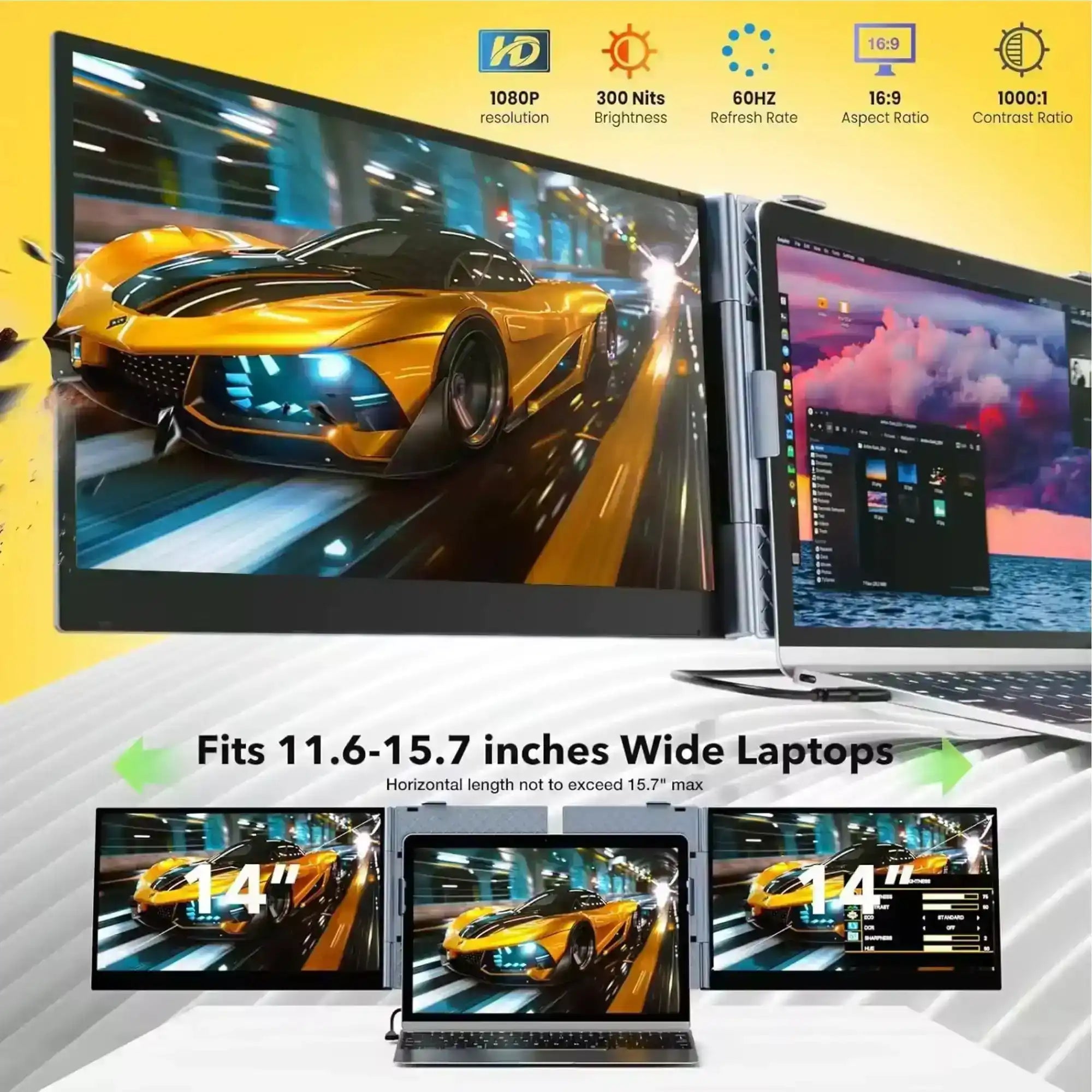 TUTT S8Ultra 14” Portable Monitor for Laptop | Single Cable Connection | Ultra Slim-Light | Plug & Play USB-C | Laptop Screen Extender for Mac/Win