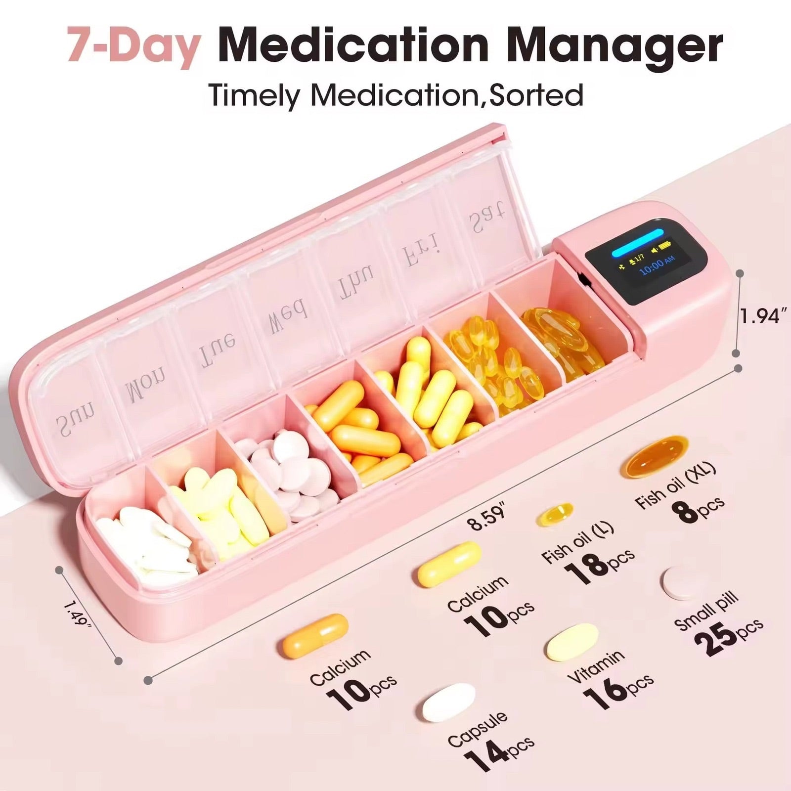 TUTT Smart Pill Organizer | Bluetooth 7-Day Medication Dispenser, Reminder Box | With Alarm for iOS & Android