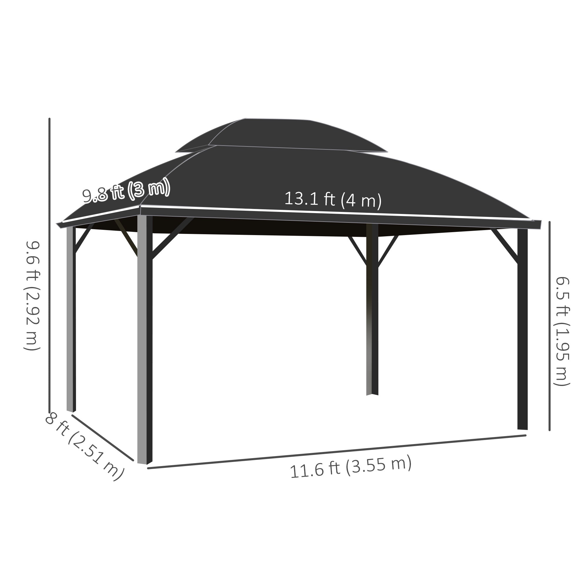 Outsunny 13' x 10' Patio Gazebo, Double Roof Outdoor Gazebo Canopy Shelter with Curtains and Aluminium Frame for Garden, Black 