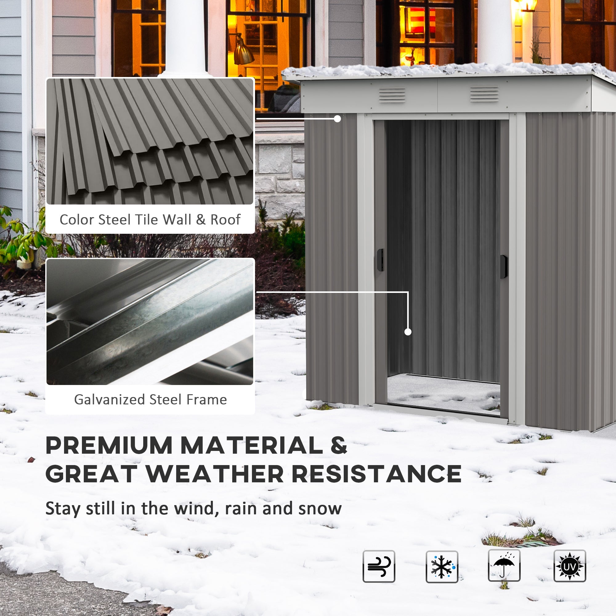 Outsunny 6' x 4' Outdoor Storage Shed, Metal Garden Tool Storage House Organizer with Lockable Sliding Doors and Vents for Backyard Patio Lawn, Light Grey 