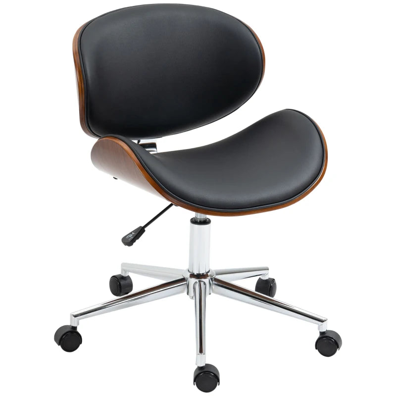 Office Chair, Faux Leather and Bentwood Computer Desk Chair with 360 Degree Swivel Wheels, Adjustable Height and Curved Seat, Black