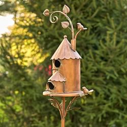 Cast Iron Metal Birdhouse with Pole and Stake in Copper Finish - Free Shipping 