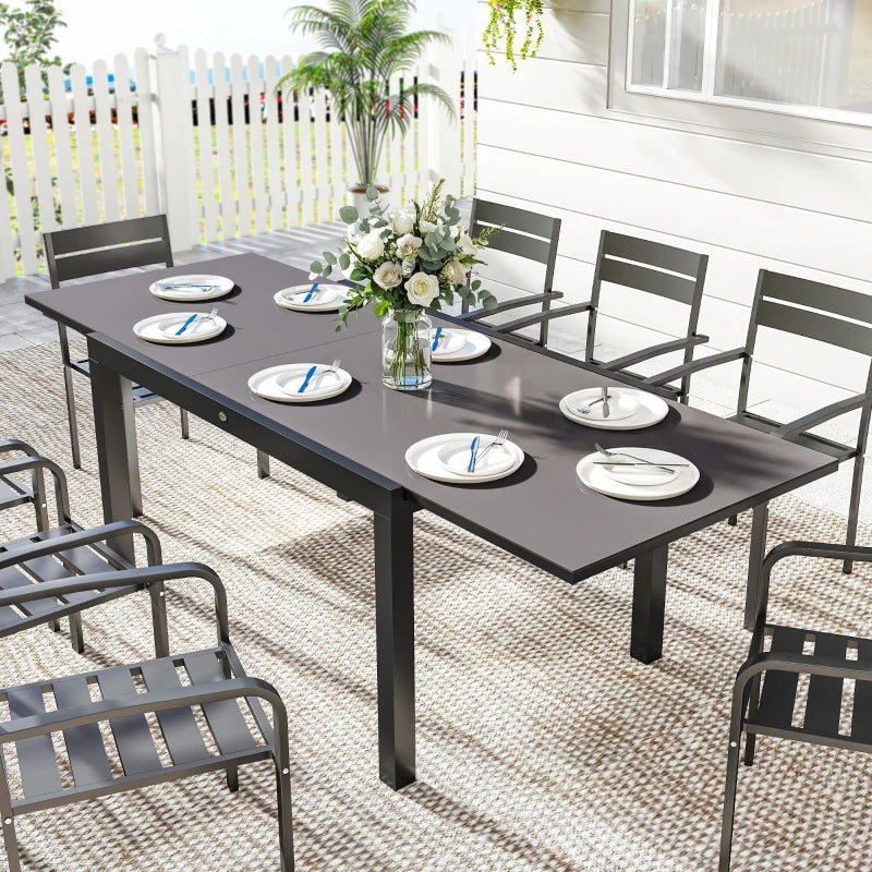 Expandable Outdoor Dining Table, 55"-95" Patio Table with Tempered Glass Top and Aluminum Frame, Black