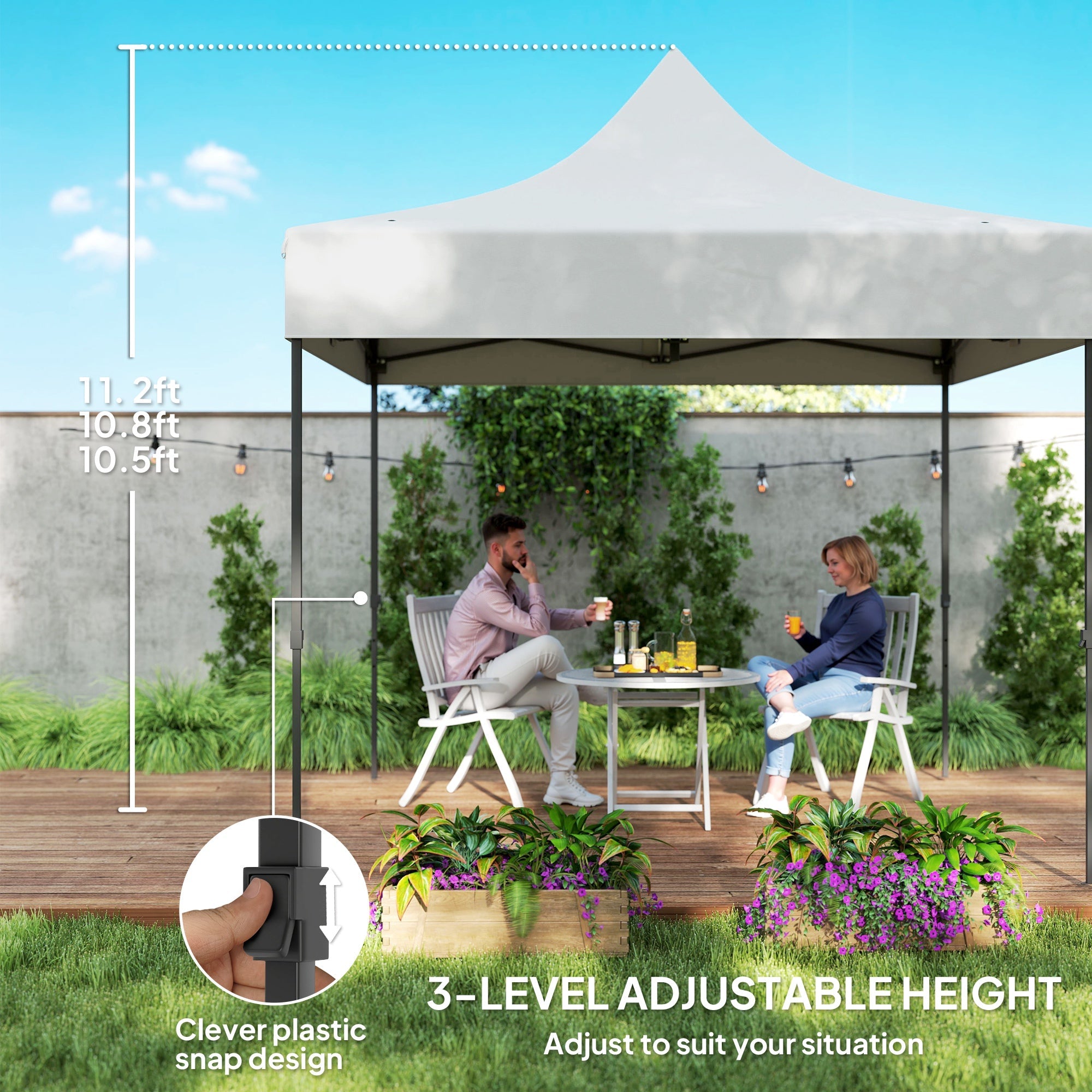 Outsunny 10' x 10' Pop Up Canopy Tent with Sidewalls, Instant Sun Shelter, Height Adjustable, with Wheeled Bag and Sand Bags 