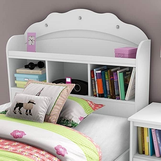 Twin size Bookcase Headboard in White Wood Finish - Free Shipping