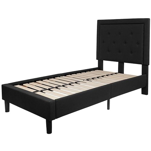 Twin Black Fabric Upholstered Platform Bed Frame with Tufted Headboard - Free Shipping