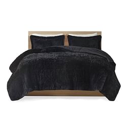 Twin/Twin XL Black Soft Sherpa Faux Fur 2-Piece Comforter Set with Shams - Free Shipping