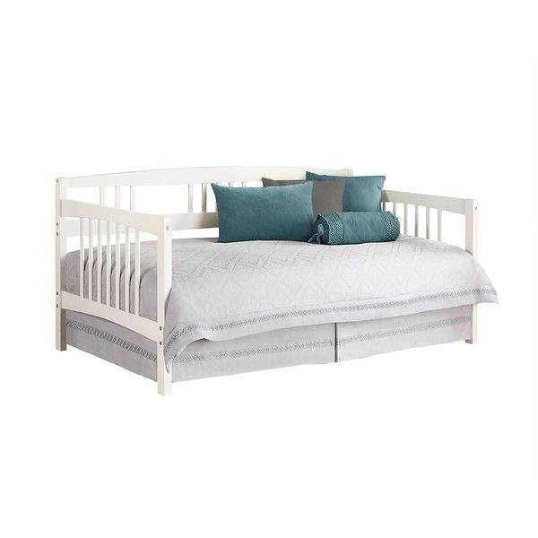 Twin size Traditional Pine Wood Day Bed Frame in White Finish - Free Shipping