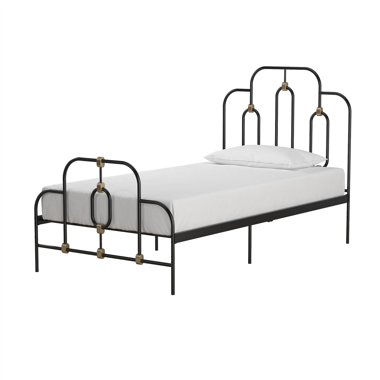 Twin size Farmhouse Adjustable Height Platform Bed in Black Gold Metal Finish - Free Shipping