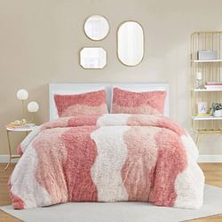 Twin/Twin XL Pink Blush White Reversible Soft Sherpa Faux Fur 2-PC Comforter Set - Free Shipping