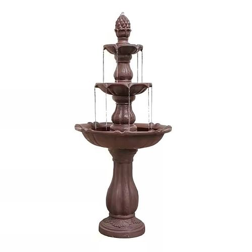 Outdoor Freestanding 3-Tier Brown Fiber-Resin Water Fountain with Pump - Free Shipping