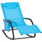 Outsunny Patio Rocking Recliner Chair Sling Fabric Sun Lounger with Headrest Side Pocket for Outdoor Garden Deck Dark Blue