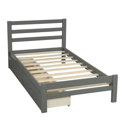 Twin size Gray Low Profile 2 Drawer Storage Platform Bed - Free Shipping 