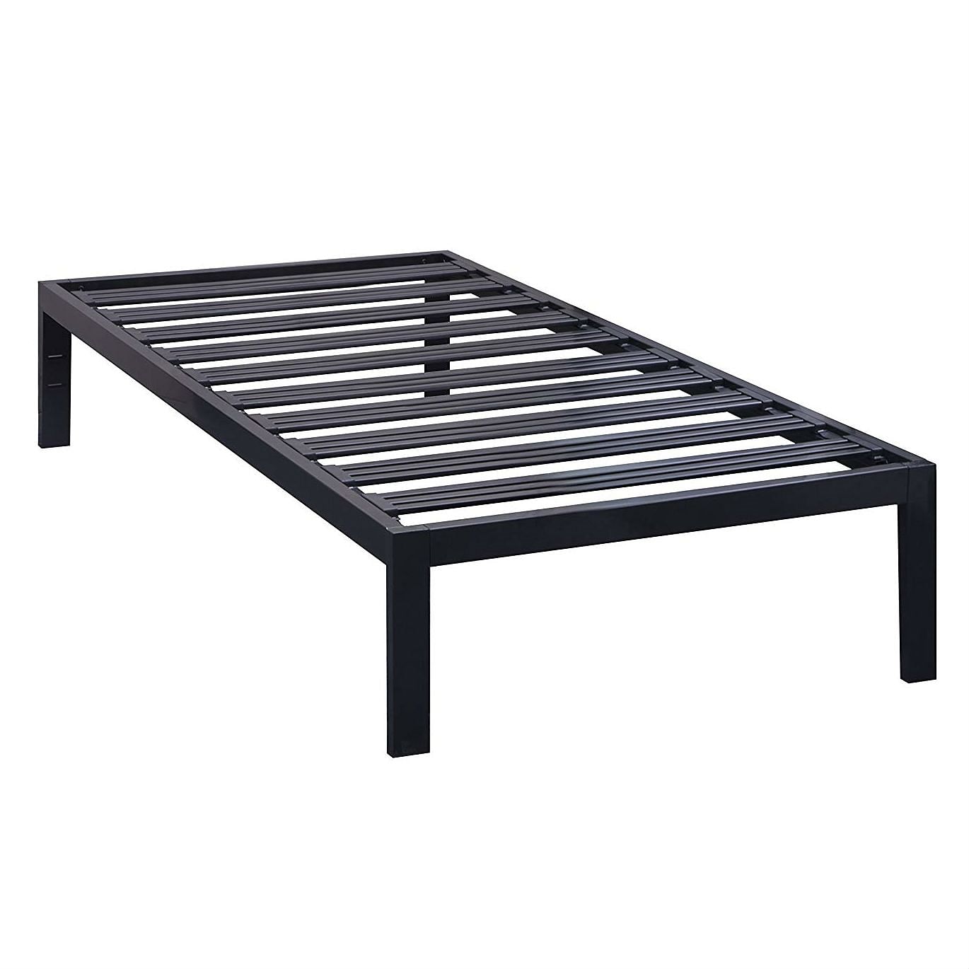 Twin size Sturdy Black Metal Platform Bed Frame with Wide Steel Slats - Free Shipping 