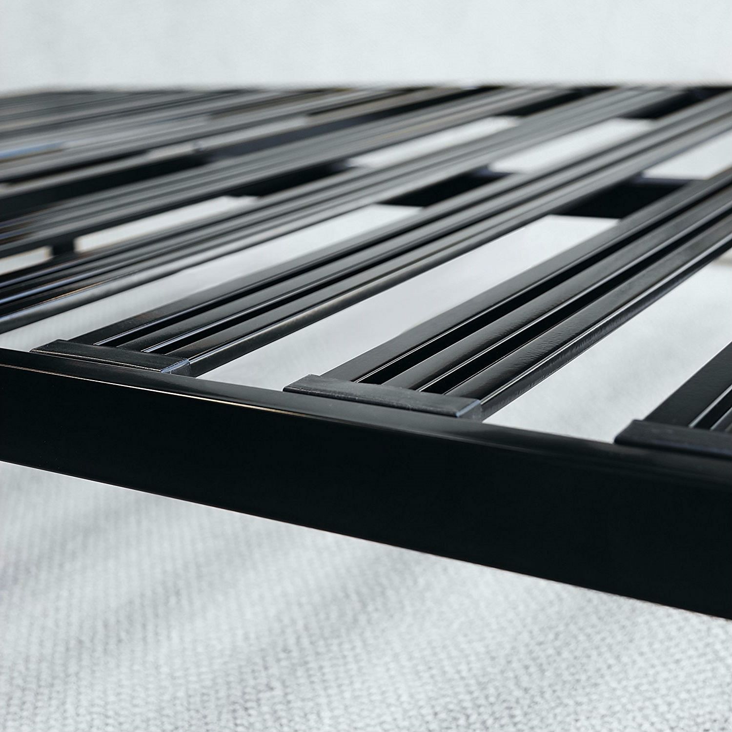 Twin size Sturdy Black Metal Platform Bed Frame with Wide Steel Slats - Free Shipping