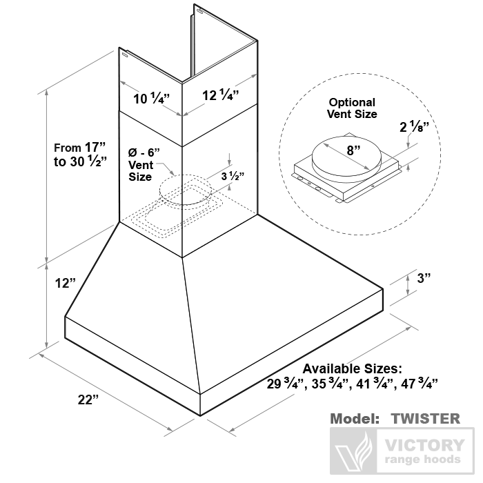 48 inch 750 CFM Wall Mount Range Hood - VICTORY Twister 