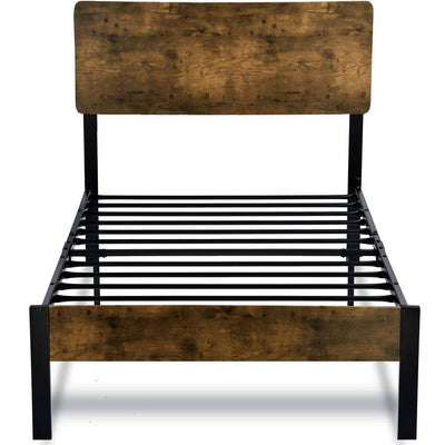 Twin Modern Metal Platform Bed Frame with Rustic Wood Headboard and Footboard - Free Shipping 