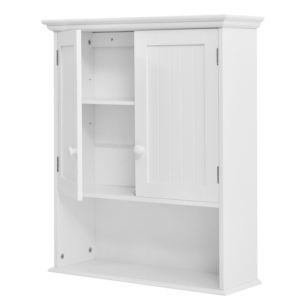 White Wall Mount Bathroom Cabinet with Storage Shelf - Free Shipping