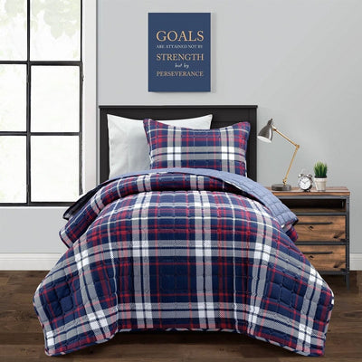 Twin/XL Farmhouse Plaid 2 Piece Lightweight Reversible Quilt Set - Free Shipping 