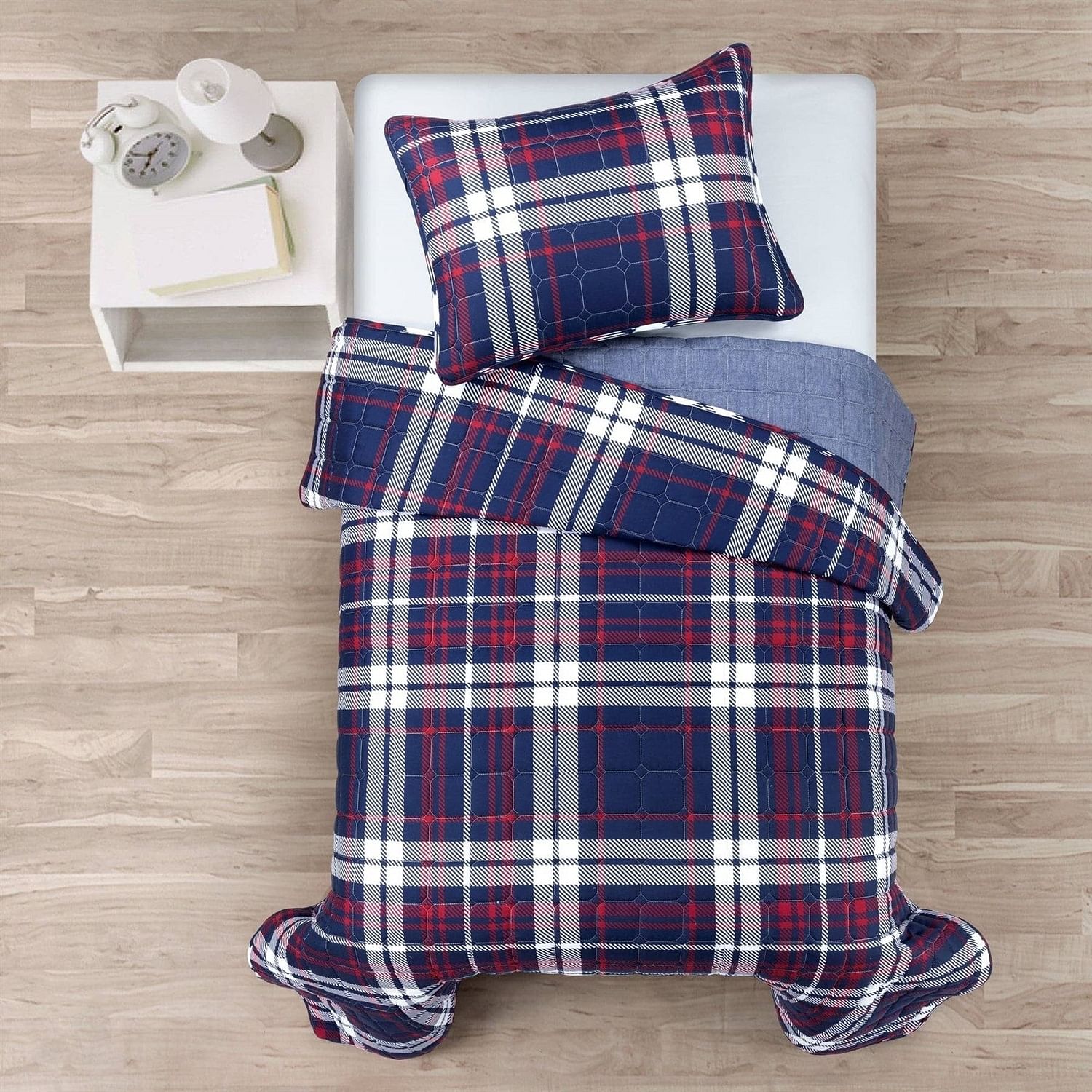 Twin/XL Farmhouse Plaid 2 Piece Lightweight Reversible Quilt Set - Free Shipping 