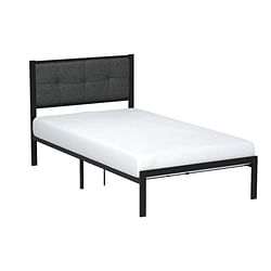 Twin Metal Platform Bed Frame with Gray Button Tufted Upholstered Headboard - Free Shipping