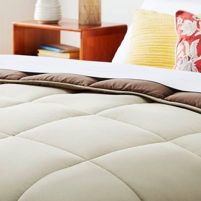 Twin All Seasons Beige/Brown Reversible Polyester Down Alternative Comforter - Free Shipping