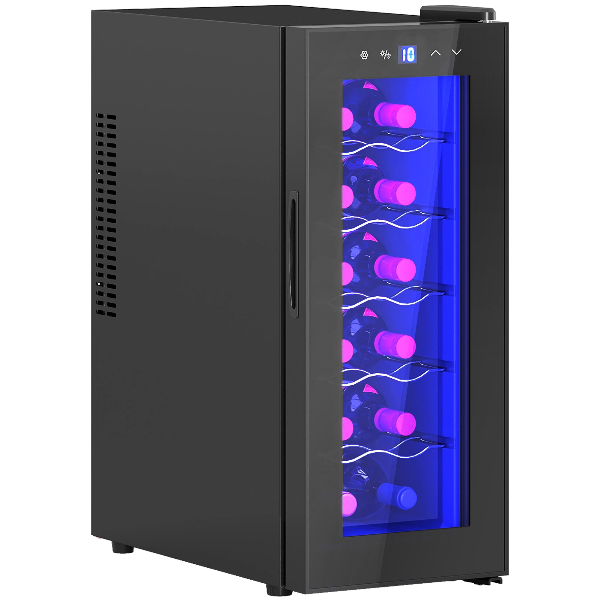 HOMCOM Wine Fridge, 12 Bottle, Under Counter Drinks Beer Wine Cooler with Glass Door, LED Light, Temperature Control 