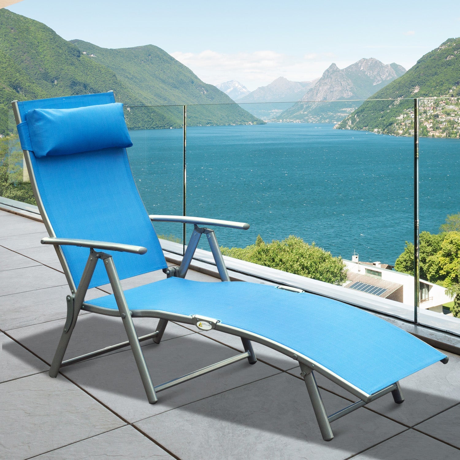 Outsunny Adjustable Reclining Patio Chaise Lounge Chair Tri-Fold Outdoor Garden Sun Lounger Blue 