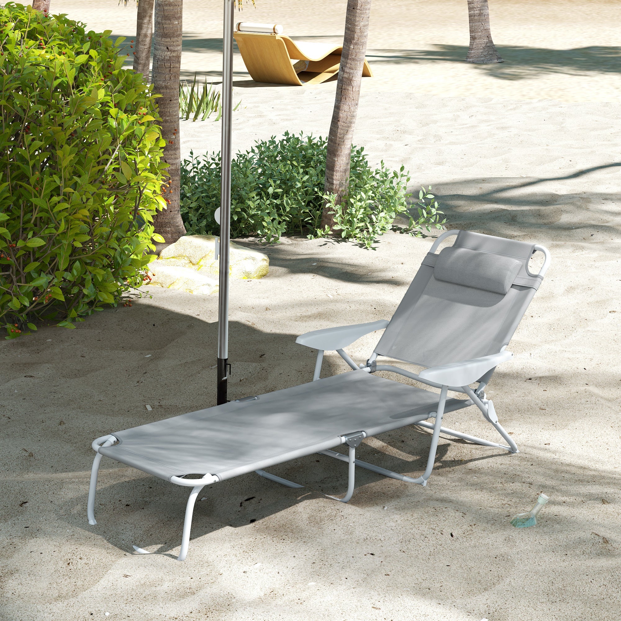 Outsunny Outdoor Sun Lounger, Folding Chaise Lounge with 4-level Adjustable Backrest, Light Grey 