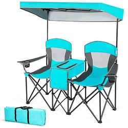 Turquoise Blue 2-Piece Folding Canopy Chair with Cup Holder and Storage Pocket - Free Shipping