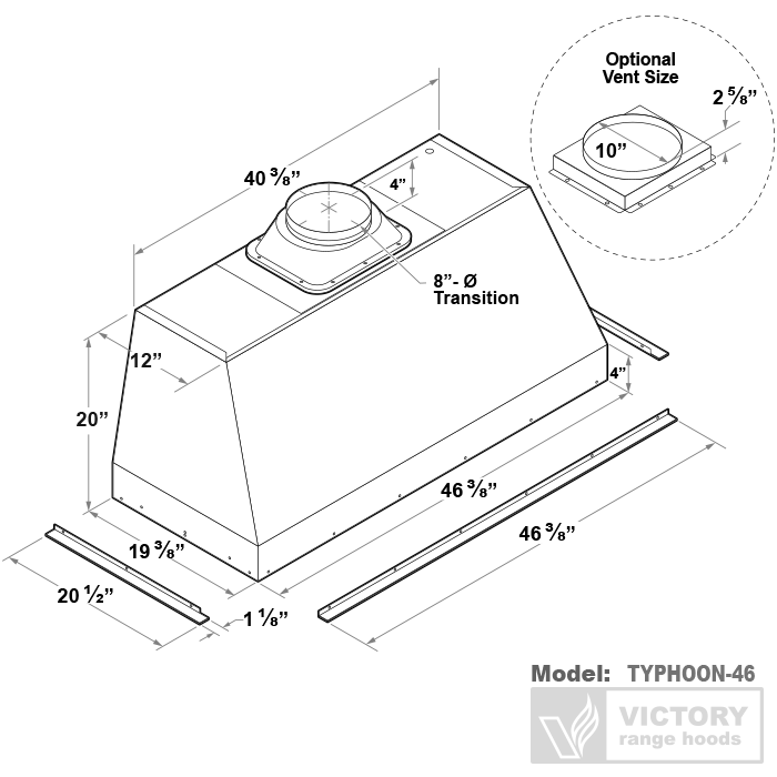 48 Inch 1200 CFM Range Hood Insert - VICTORY Typhoon 