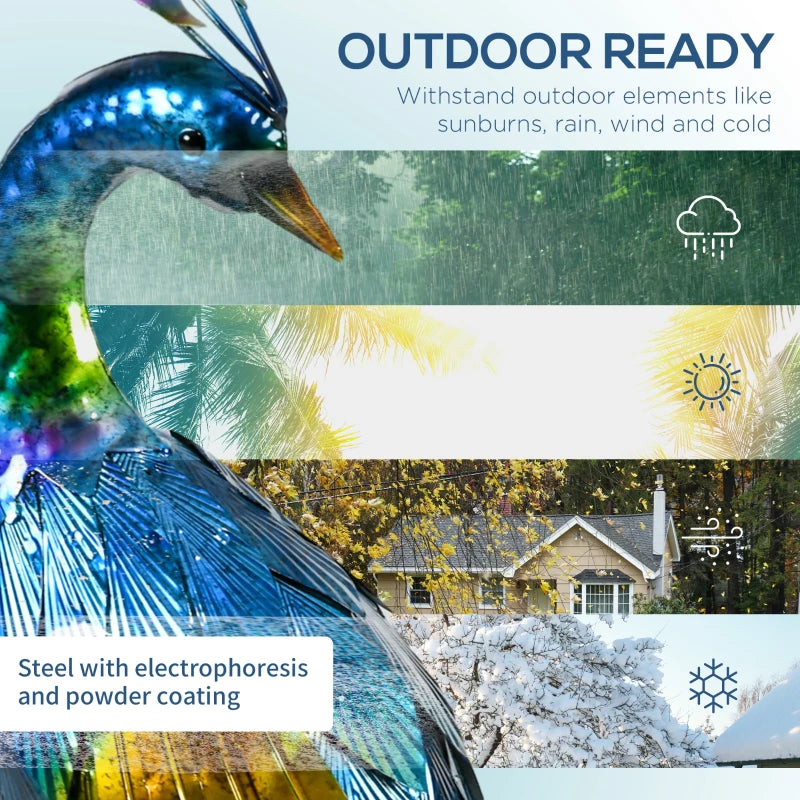 Peacock Garden Statue Lawn Ornament Steel Garden Decor Bird Statue with Stakes 9.8" W x 11.4" D x 23.2" H Multi-coloured