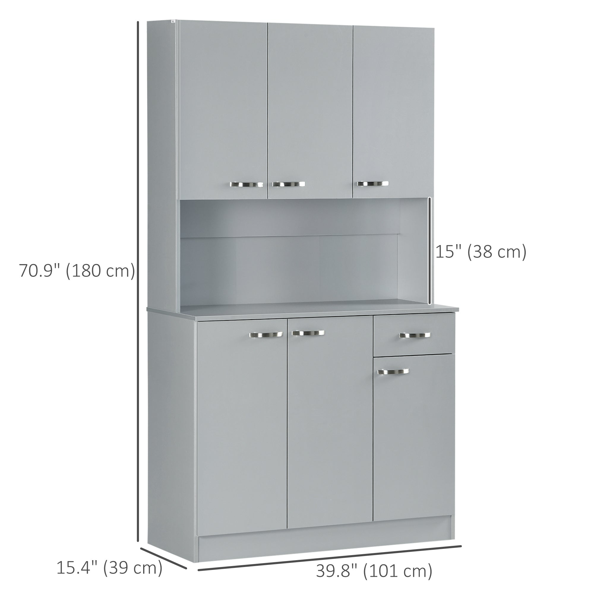 HOMCOM 71" Modern Buffet Hutch Freestanding Kitchen Storage Cabinets Drawer Microwave Counter Grey 