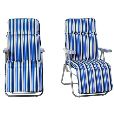 Outsunny Set of 2 Garden Sun Lounger, Outdoor Reclining Seat Cushioned Seat, Foldable Adjustable Recliner, Grey and Blue 