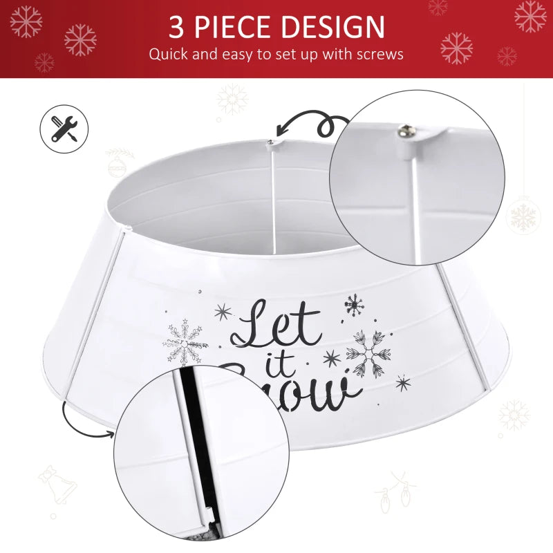 HOMCOM 26" Metal Christmas Tree Collar – Round Tree Ring in White for Holiday Home Decoration 