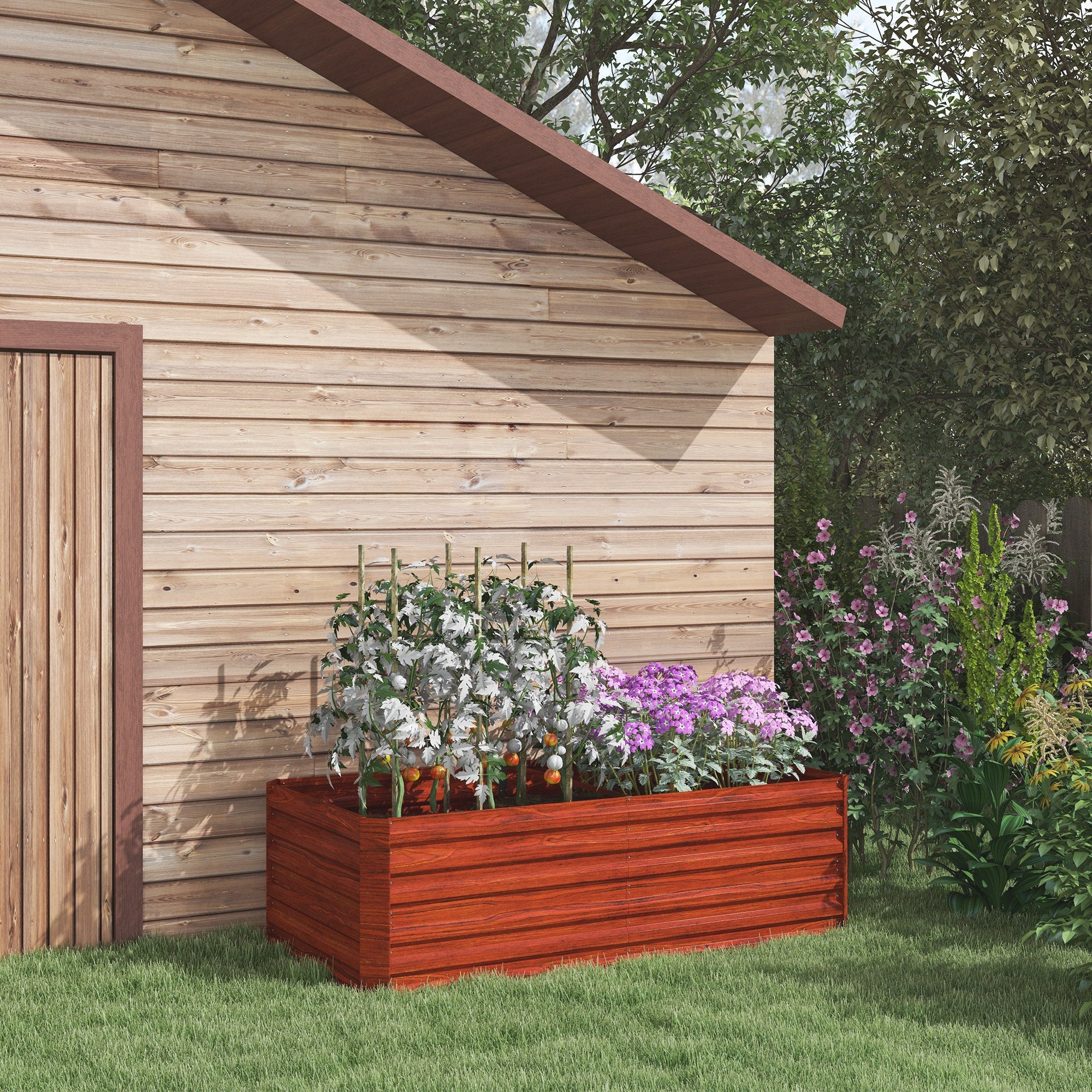 Outsunny Galvanized Raised Garden Bed, Steel Outdoor Planters with Reinforced Rods, 71" x 35" x 23", Rustic Brown 