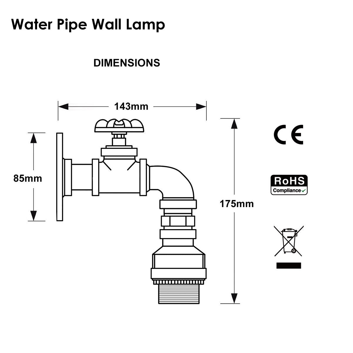 Single-head Rustic Red Water Pipe Steampunk Wall Lamp ~1583 